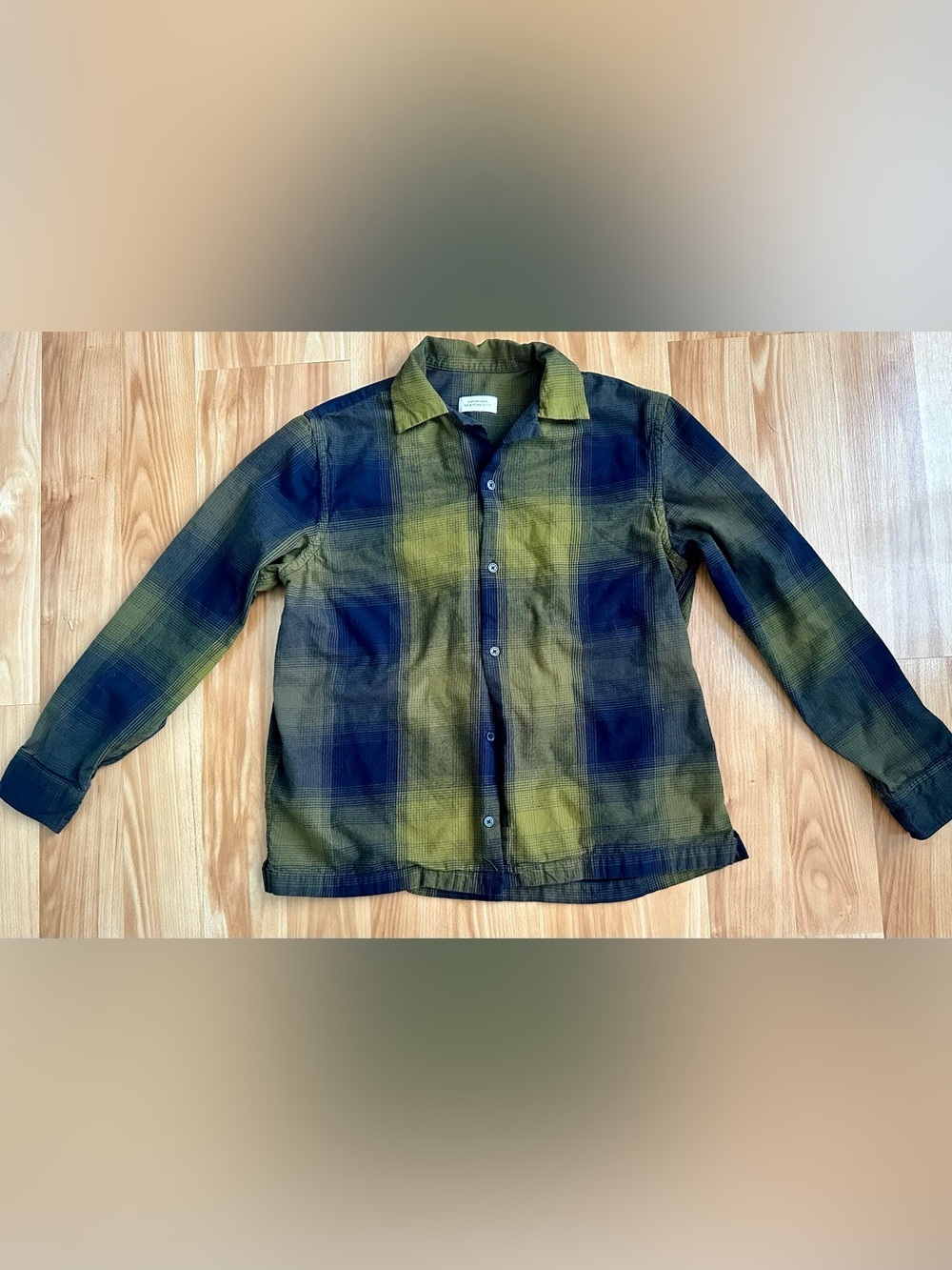 Saturdays New York City Olive and Navy Plaid Button-Down Shirt